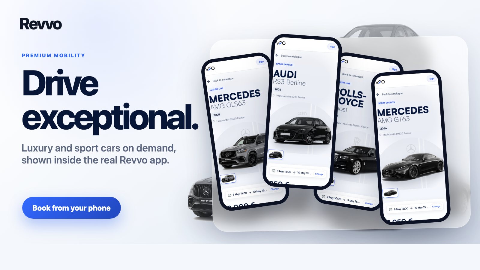 Revvo-advertentie met de boekingsapp op een telefoon
