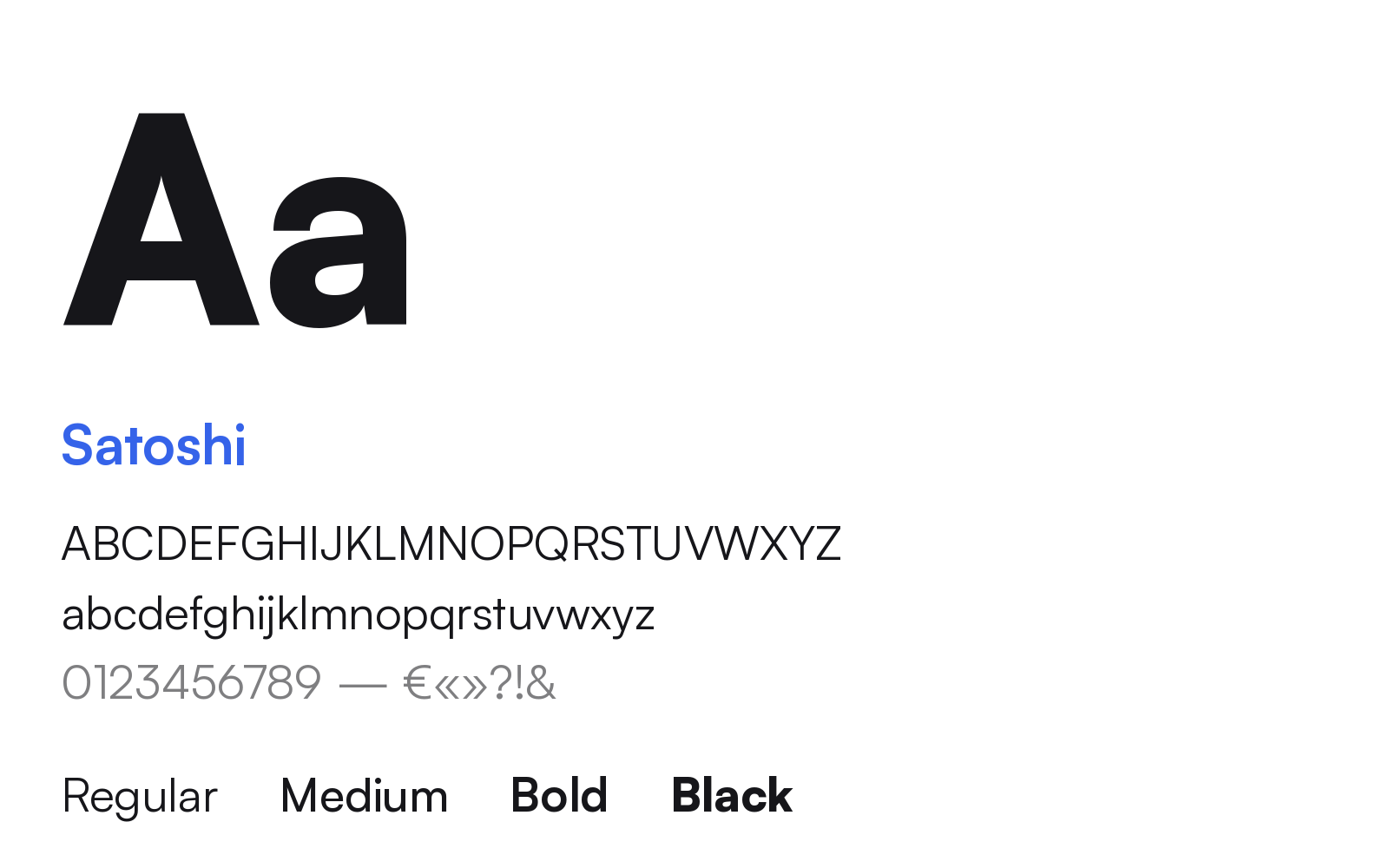 Specimen van het Satoshi-lettertype van het merk Revvo